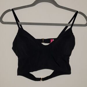 Black Women's Swim Crop Top with Adjustable Straps